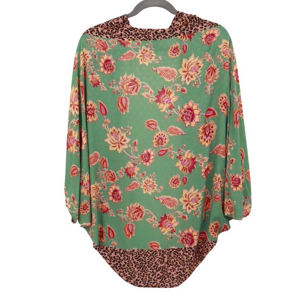 Kachel X Anthropologie Leopard Floral Kimono Womens OS Green Boho Eclectic Gypsy - Picture 4 of 16